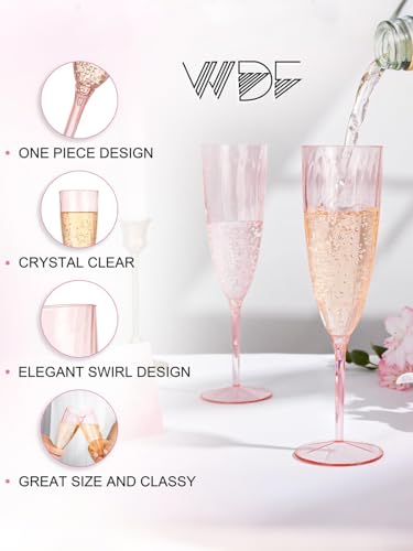 WDF 36PCS Pink Champagne Flutes Plastic - 6OZ Pink Disposable Champagne Flutes Party Supplies for Wedding/Birthday/Parties
