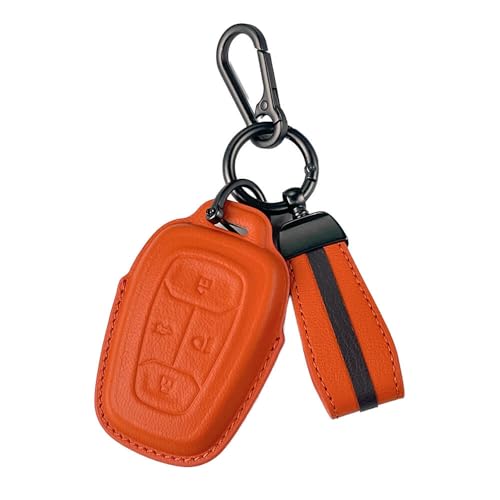 Image of Keyzone Royal Leather Key Cover for Tata Nexon, Harrier, Safari, Altroz, Punch, Tigor 4 Button smart Key (Sunburst Orange)