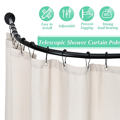 Genérico Barra de Cortina de Ducha de Esquina Ajustable con Soporte de Techo - Diseño Curvo, fácil instalación, Opciones de instalación con o sin Taladro, Acero Inoxidable 304, Colgador de Cortina de