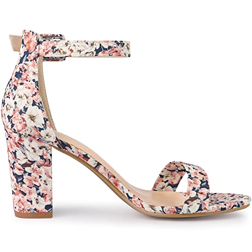 Image of Allegra K Women's Floral Print Open Toe Block High Heels Summer Sandals