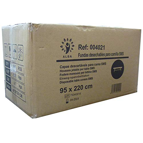Sábanas KLMED Queen 95x220 Ajustable Caja de 100 unidades Blancas de Mezcla de Poliéster y Algodón