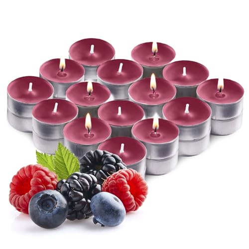 Rambue Wine Red Scented Tealight Candles - 30 Scented Tea Lights Candles - Red Tea Lights Candles with Long Lasting Aromas - Berry Cocktail Fragranced Red Tealight Candles - 4 Hour Burn Time, STLC20