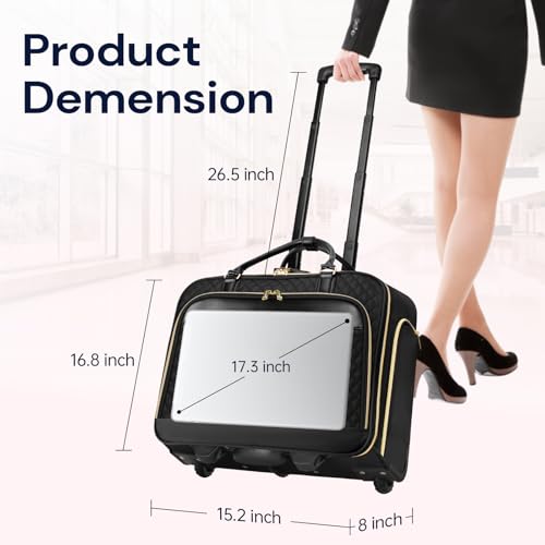 Ytonet Rolling Briefcase for Women, 17.3 Inch Rolling Laptop Bag with Lock, Water Rresistant Wheeled Computer Bag with Insulated Pocket, Roller Bags for Work Travel Overnight Teacher, Black by Ytonet - Image 6