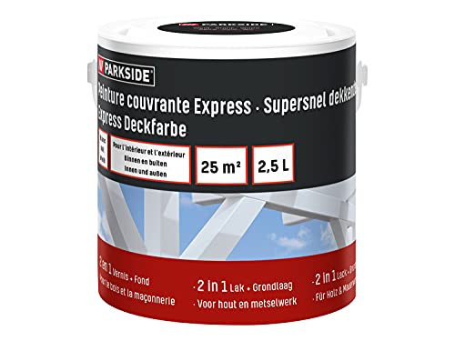 BAUFIX PARKSIDE Express Deckfarbe, Wetterschutzfarbe weiß, 2.5 Liter, wetterbeständige Deckfarbe...