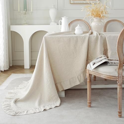 Ruffle-Linen-Tablecloth-100-French-Linen-Natural-Tablecloth-120-x-60-Inch-Washable-Rectangular-Tablecloth-for-Dining-Outdoor-Weddings-and-Restaurants-Decorative-Valentine-Easter Ruffle Linen Tablecloth 100 French Linen Natural Tablecloth 120 x 60 Inch Washable Rectangular Tablecloth for Dining Outdoor Weddings and Restaurants Decorative Valentine Easter