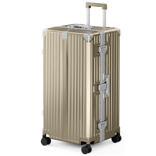 Image of ALPHA CAMP Trunk Luggage 30 Inch with Aluminum Frame Zipperless Suitcase | Large Checked Thickened 3-Layer PC Hardshell with TSA Lock,Charging Port,Cup Holder and Spinner Wheels for Extended Travel