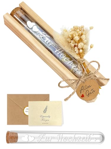 Hochzeitsgeschenke für Brautpaar Elegante Geldgeschenk Hochzeit Geldgeschenke Verpackung Geschenkbox mit Trockenblumen & Hochzeitskarte & Reagenzglas Hochzeitsgeschenk Geld Ideen