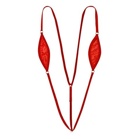 inlzdz Women's Sexy Sling Shot Y-Back Micro Thongs Teardrop Extreme Teddy Underwear Swimsuit Red One Size Cover