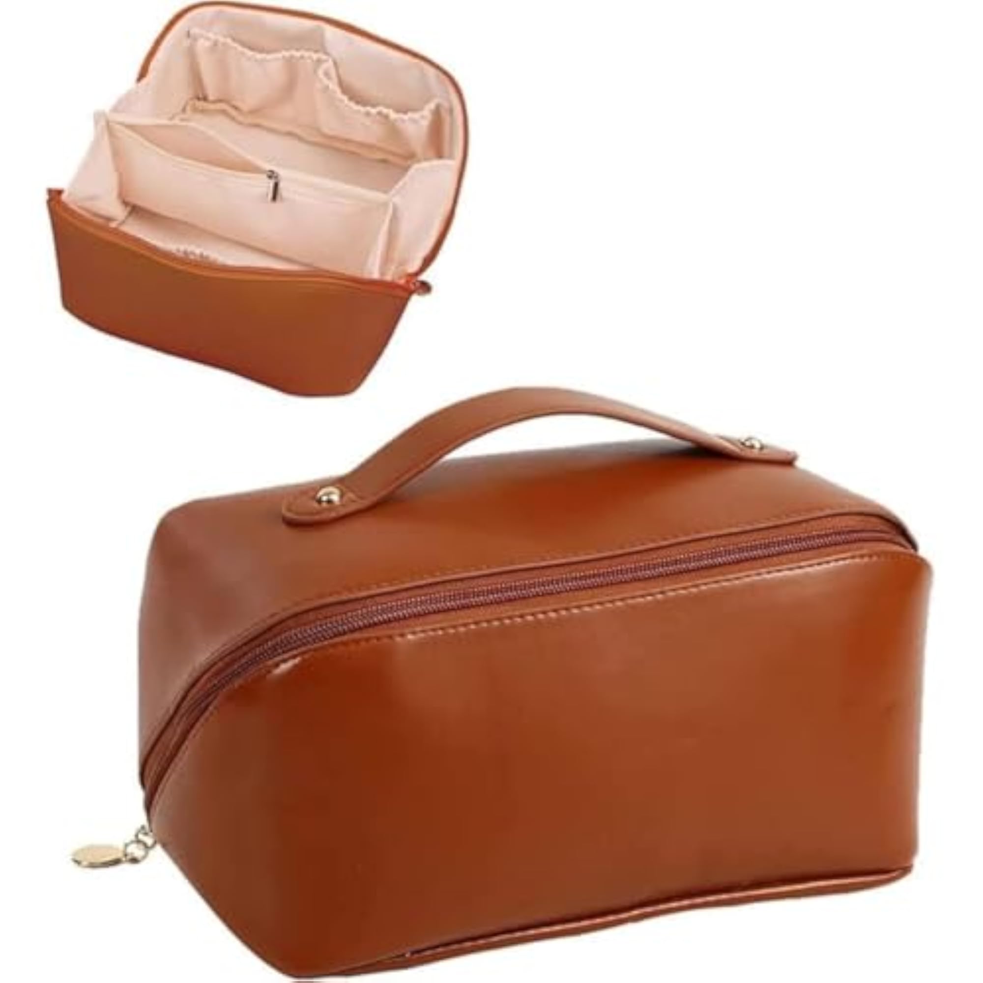 Women's Waterproof Leather Makeup Organizer with Dividers