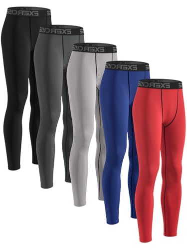 5-6 Packs Boys Compression Leggings, Youth Compression Pants Tights, Boys Leggings Base Layer for Sports