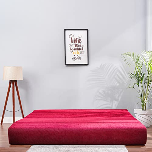 Image of Convertible Fabric Sofa Cum Bed | Foldable Double Foam & Washable Cover with Cushions | Modern Design Use Living Room & Guest Room (Maroon-Multi-Star, 5X6 Ft)