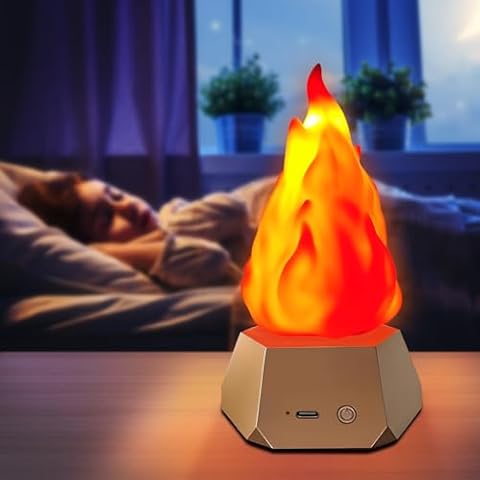 Flame Night Light 1200mAh Flickering Flame Lamp 3 Mode Flameless Candles with Flickering Flame USB Rechargeable Campfire Night Light for Outdoor Camping Holiday Halloween Christmas Decorations (1pcs) Cover