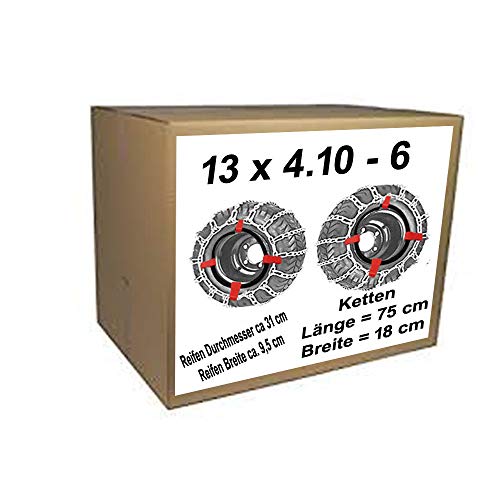 13x4.10-6 Snow Chains and Tensioners for Lawn Tractor Riding Mower Tyres Diameter Approx. 31 cm Tyre Width Approx. 9.5 cm