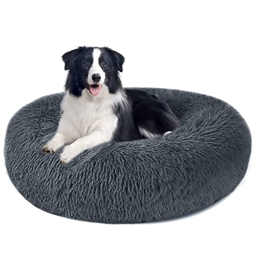 {Camas Perros Donut Grandes Accesorios para Perros Nepfaivy Cama para Perros Grandes Antiestrés - Cojines Cama para Perros Relajante y Lavable, Gris Oscuro, 3XL-39.37in/100cm