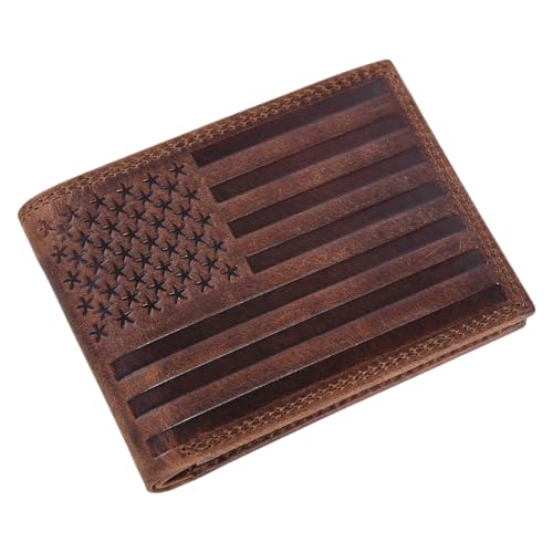 ASAD Genuine Leather Wallet for Men | Slim, Stylish, Genuine Leather Double Stitched RFID Blocking Bifold Stylish | Bifold Wallet With 8 Card Slot | Gift for Him | Crazy Horse With American Flag2