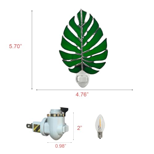 Image of CHEZBABY Plant Stained Glass Night Light Plug into Wall Lamp Decorative Accent Nightlight for Hallway Bedroom Bathroom Kitchen Home Decor(Monstera)