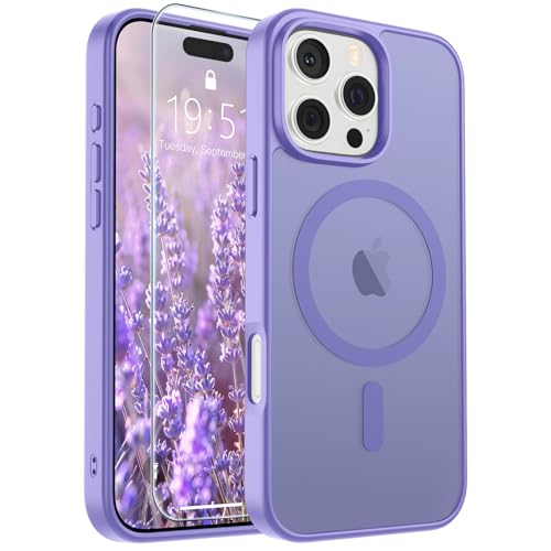 Image of SUPFINE Magnetic for iPhone 16 Pro Case (Compatible with MagSafe) (Military Grade Drop Protection) Slim Translucent Matte Shockproof with Anti-Fingerprint Phone Case,Purple