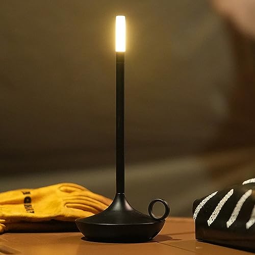 Kabellose Tischlampe, Innovative Flammenlose Kerzenlampe, Touch-Steuerung, 3 Helligkeitsstufen Dimmbar, Minimalistische Metall-Ambientelampe Warmes gelbes Licht (BLACK) Kabellose Tischlampe, Innovative Flammenlose Kerzenlampe, Touch-Steuerung, 3 Helligkeitsstufen Dimmbar, Minimalistische Metall-Ambientelampe Warmes gelbes Licht (BLACK)