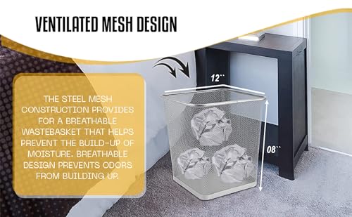 YBM HOME Mesh Wastebasket Trash Can for Home and Office Workspace, Metal Office Trash Can Rectangular-Shaped, 3.5 Gallon (6 Pack), Black 1103s