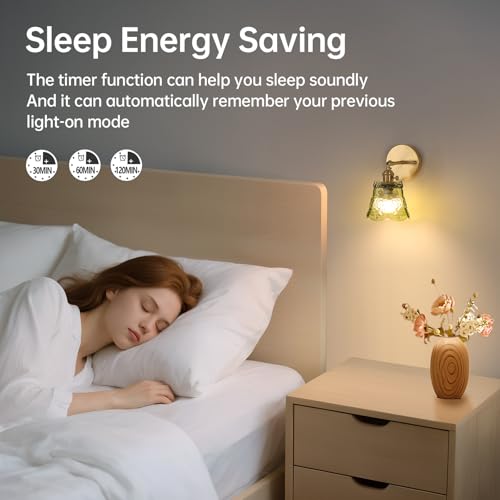 Image of Shenmoyl Vintage Battery Operated Wall Sconces Set of Two, Wireless Battery Powered Rose Wall Sconce with Remote Control, RGB Dimmable LED Wall Light for Bedside Bathroom Living Room (Green)