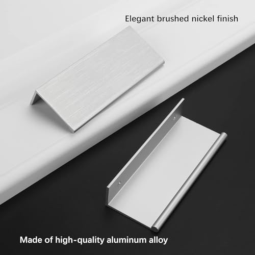 Image of Rergy 100 Pack 3 inch Cabinet Pulls Brushed Nickel Finger Pulls for Cabinets | Aluminum Alloy Silvery Edge Pulls Modern Cabinet Handles for Kitchen, Cupboard, Drawers, Dressers, Screws Included