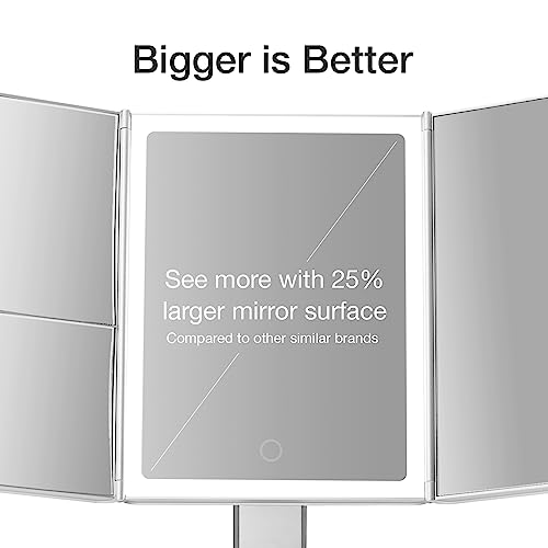 Fancii Makeup Mirror With Natural Led Lights, Lighted Trifold Vanity Mirror With 5X & 7X Magnifications - 40 Dimmable Lights, Touch Screen, Cosmetic Stand - Sora (White) #TOP2
