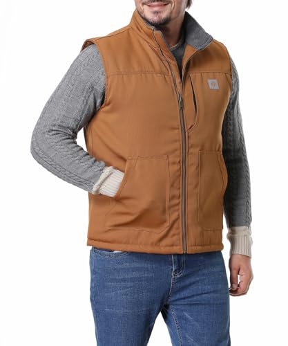 Men's Loose Fit Workwear Vest Fleece-Lined Durability Waterproof Mock-Neck Vest
