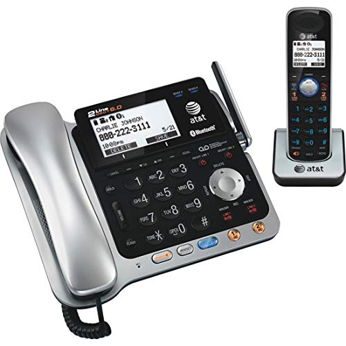 AT&T TL86109 DECT 6.0 2-Line Expandable Corded/Cordless Phone with Bluetooth Connect to Cell, Answering System and Base Speakerphone, 1 Corded Handset and 1 Cordless Handset, Silver/Black