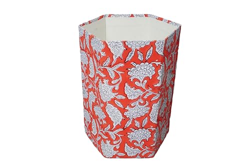 Image of 3.3 Gallon Cotton Hand Block Printed Paper Waste Basket |Small Decorative Trash Can for Housewarming Gifts in Living Room, Bedroom, Bathroom | Eco-Friendly, Plastic-Free (1, ORE. White FLOWAR)