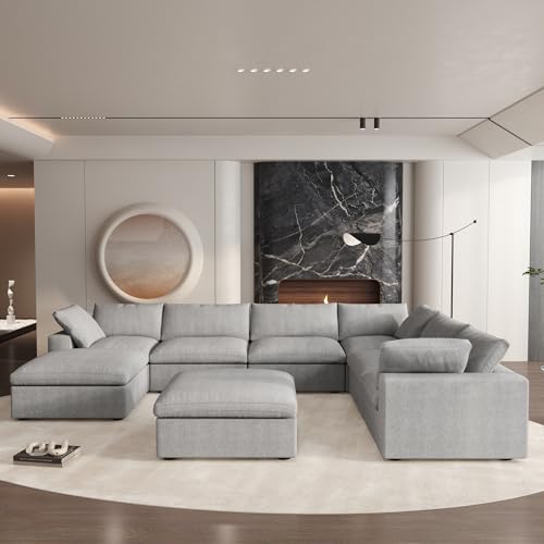 Cloud Modular Sectional Sofa,160" Oversized U Shaped Sofa Couch with Storage Ottoman,8 Seater Sofa Wide Deep Seat Couches,Sofa Covers Washable&Replaceable,Grey