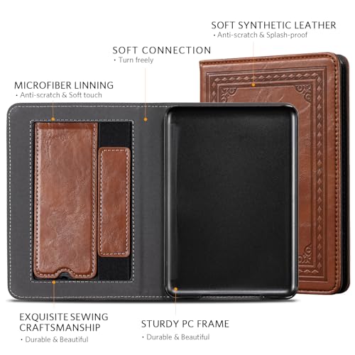 Image of CoBak Case for 6 inch E-Reader - PU Leather Smart Cover with Auto Sleep /Wake & Hand Strap, not Compatible with Kobo Clara,Vintage Brown