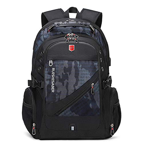 2020 wasserdichter 17 Zoll Laptop Rucksack Männer USB Aufladen Reiserucksack Frauen Oxford Rucksack Männlich Vintage Schultasche-Tarngrau_EIN_17 Zoll