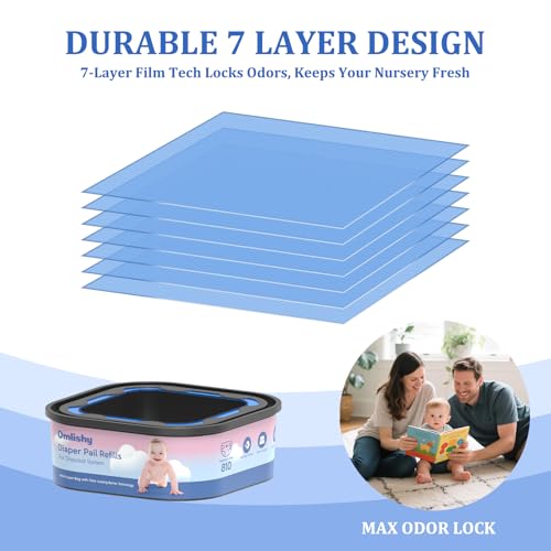 Image of 6 Pack Jumbo Square Bags Refill Compatible with Diaper Genie Compact, Select Pails (Not Fit Classic), Disposal Bag Refills with Continuous Film, Hold Up to 810 Newborn-Sized Diapers