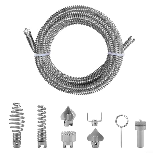 Image of NINMORTH Flexible Steel Pipe Cleaning Spiral, 12mm Diameter Drain Cleaner Shaft with 6 Heads for Electric Plumbing Tools(C)
