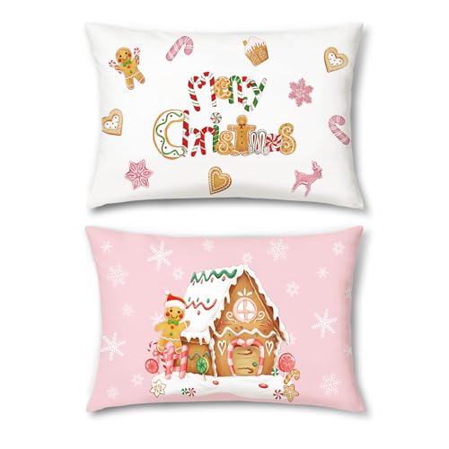 Bonhause 2er Set Kissenbezüge Weihnachten Lebkuchen Bäckerei Haus...