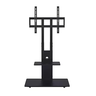 Height Adjustable Floor TV Stand for 32-55 Inch LED Smart TVs, Sleek Black Wood & Metal Design, Universal TV Stand for Living Room and Bedroom, Square