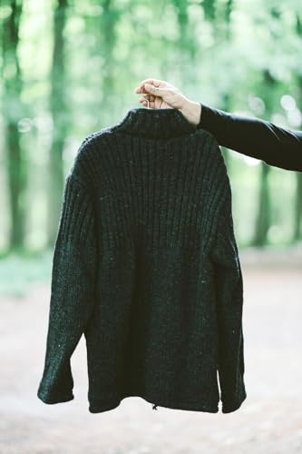 Men’s Thick Knit Pullover Sweater | Warm Ribbed Fleece-Lined Half-Zip Winter Jumper with High Collar – Black2