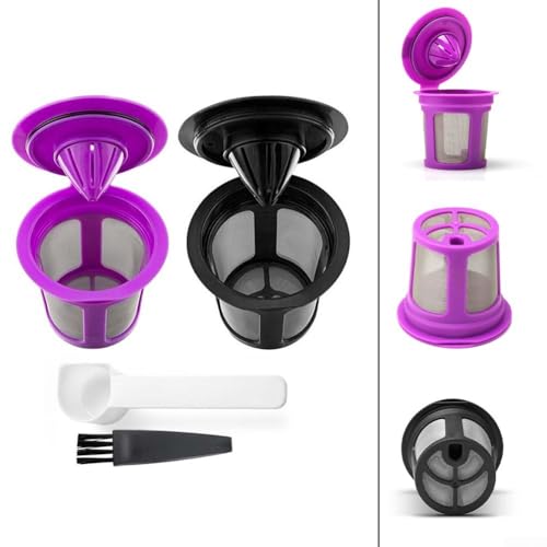 Reusable Coffee Filters For K-eurig 2.0 K200-K560 And K40-K155 Stainless Steel Mesh With Silicone Ring Easy Clean Refillable Pod 2 Pack Includes Spoons And Brushes