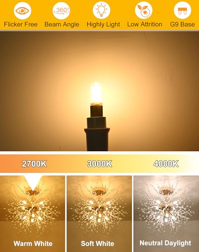 Image of BAOMING Dimmable G9 LED Bulb 4W 2700K Soft Warm White 18 Pack | 40 Watt T4 G9 Halogen Equivalent 120V No-Flicker 360 Degree Angle Chandelier Lighting 450LM