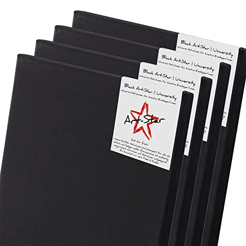 Art-Star 4X University Black KEILRAHMEN 50x70 cm | Schwarze Leinwände auf Keilrahmen 50x70 cm | Leinwandtuch vorgrundiert, malfertige bespannte rechteckige Keilrahmen mit Leinwand zum malen