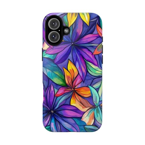 Coque iPhone 16 Plus motif aquarelle floral multicolore vif rigide brillante