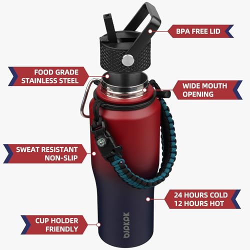 Image of BJPKPK 23oz Insulated Water Bottle with Straw Lid, Stainless Steel Bottle