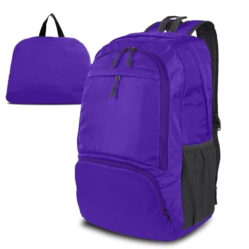 Dewellyoo Lightweight Foldable Packable Rucksack Waterproof Breathable Daypack For Outdoor Camping Hiking Travel School Backpack Women Men Kids (Light Purple)