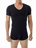 Underworks Cotton Concealer Compression V-neck T-shirt Top, Medium, Black