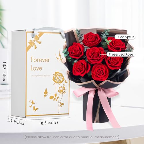 Flower Bouquet Flowers for Delivery Prime 7-Piece Preserved Roses Bouquet Gift for Women Mother Wife Mother Day Wedding Anniversary Birthday (Red Roses) - Image 3