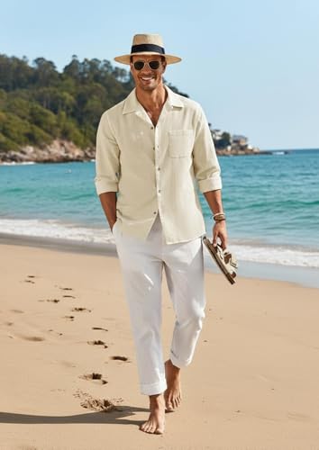 Image of Combo of Men's Casual Cotton Blend Shirt || Long Sleeve Button Down with Spread Collar | Lightweight Breathable Fabric | Stylish Solid Shirt for Beach, Office & Everyday Wear Pack of 2
