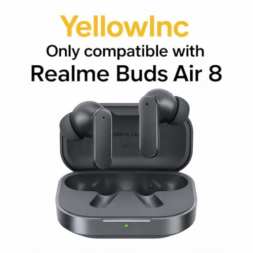 Image of Silicone Case Cover for Realme Buds Air 8 with Heavy Duty Carabiner & Earphone Cleaning Pen (Black)