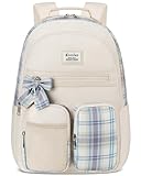 KROSIAS School Backpack for Girls, Cute Kawaii Plaid Kids Bookbag Large 15.6 Inch Laptop Bag for Middle High School College Backpacks for Women Students Teenager, Beige