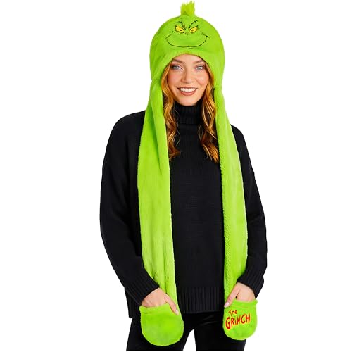 The Grinch Mütze Damen und Handschuhe Winter Set, Winter-Accessoires Erwachsene Teenager, Lustige Mütze Mitten, Geschenke für Frauen Herren
