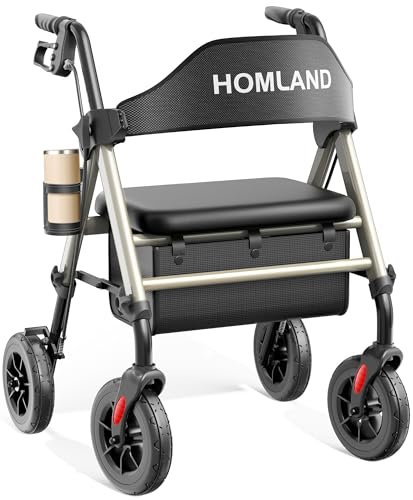 Image of HOMLAND Foldable Rollator Walkers for Seniors with Seat, 17 lb Lightweight